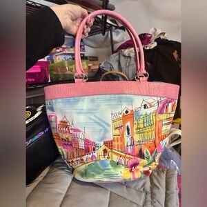 Talbots Pink Handle Cityscape Tote Bag
